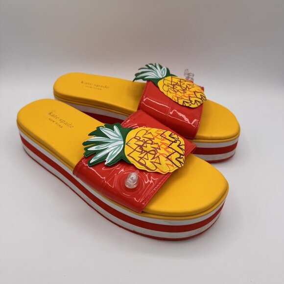 Kate Spade Size 9 Inflatable Limoncello Pineapple Sandals Slide Stripe Platform - Picture 1 of 6